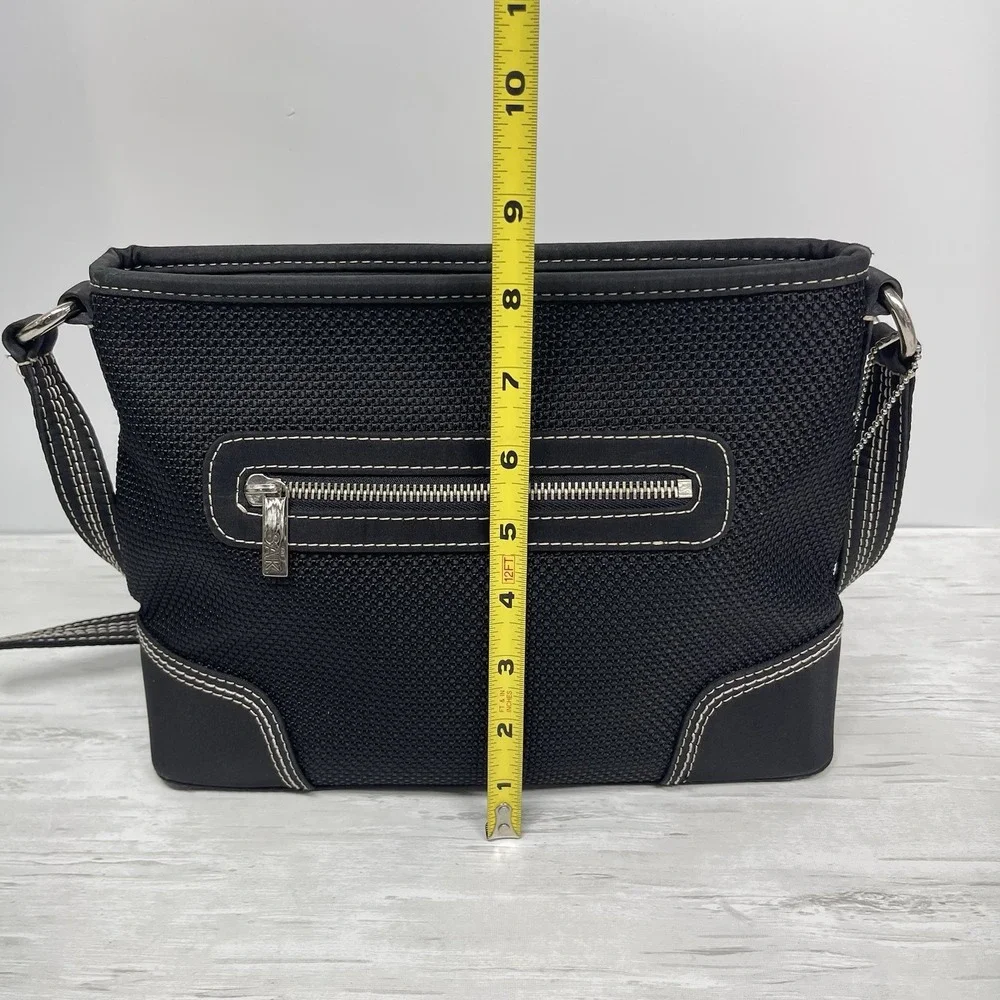 The Sak Black Woven Small Textured White Stitching Shoulder Bag Adjustable Strap